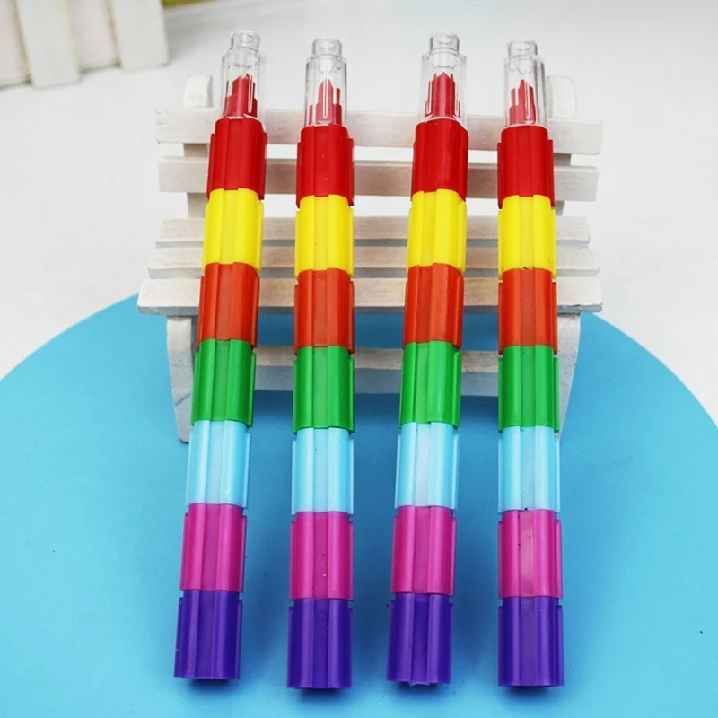 10PCS Stackable 10 Color Building Blocks Crayon Pen Birthday Party Gift Bag Fillers for Kid Student Drawing H8WD