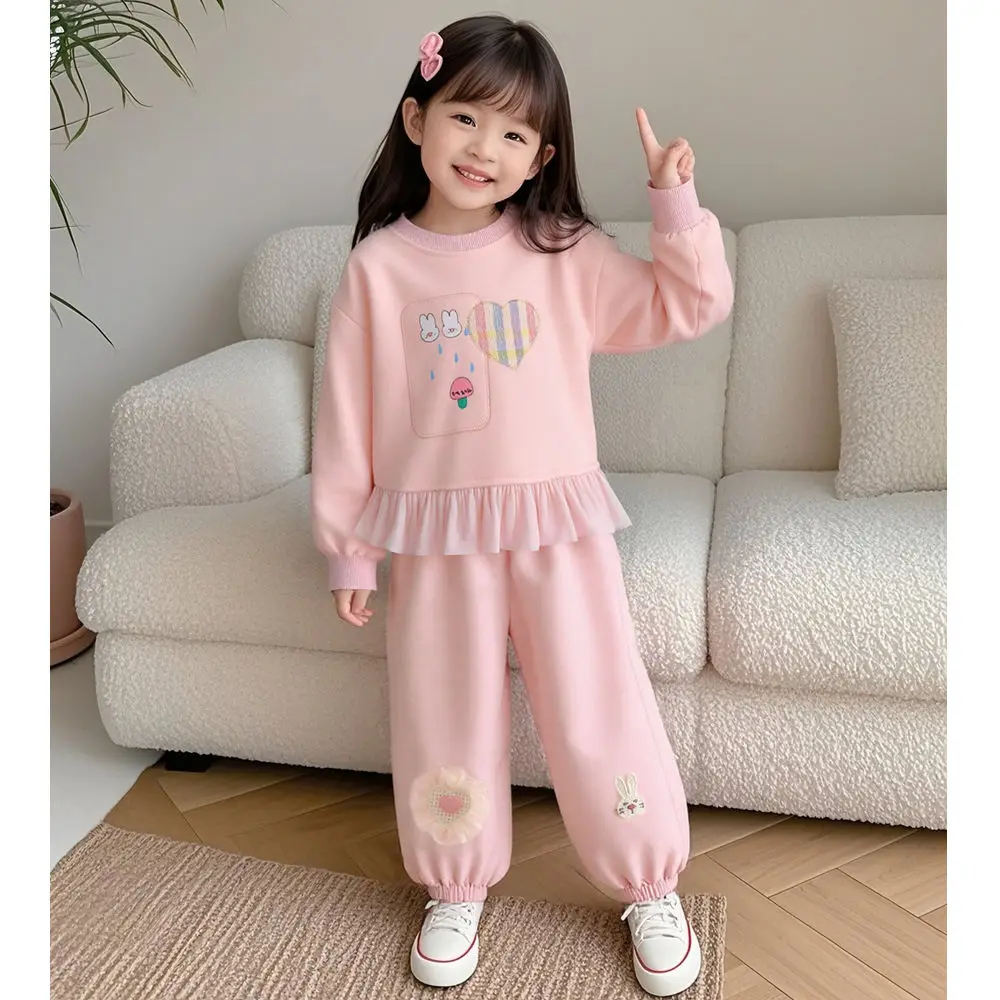 

Arrival Girls' Fall Outfit Set Cute Toddler Sweatshirts with Lace Trim 2-Piece Tops and Pants Fashionable Children's Clothing