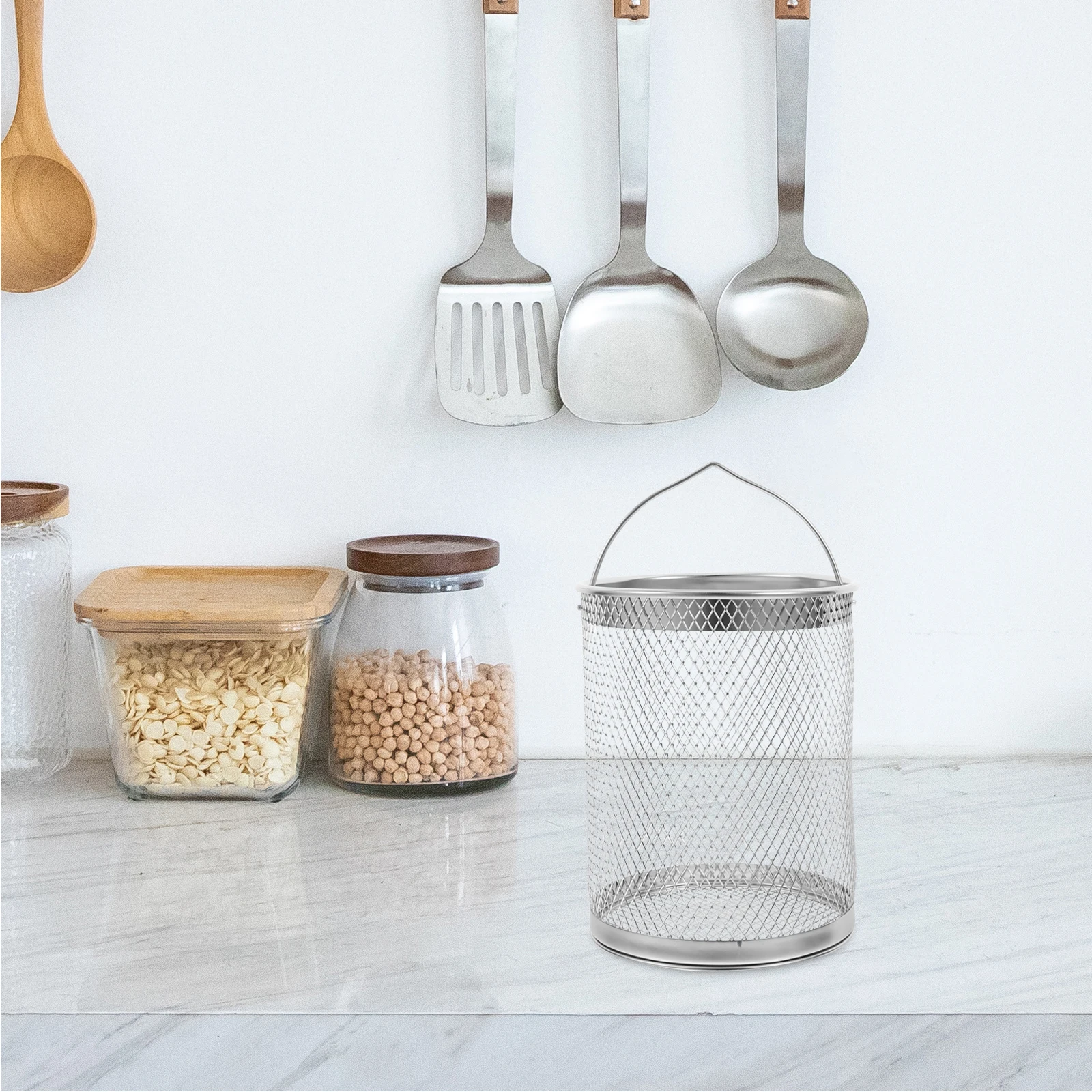 

304 Stainless Steel Oil Strainer Mesh Basket for Fryer Grease Filter Kitchen Bar Supplies Pot Strainer Easy Clean Deep Fryer Oil