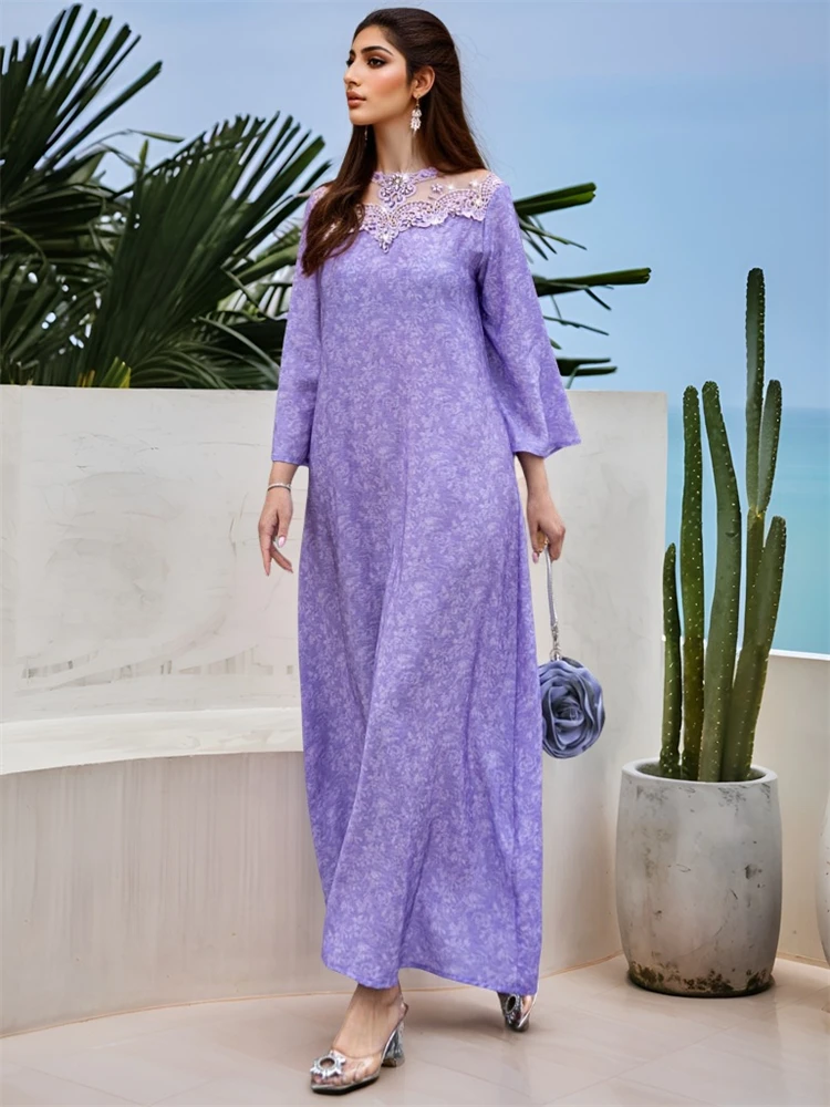 Ramadan Eid Purple Abaya Damen Dubai Luxury Kaftan Muslim Long Dress Abayas For Women Vestidos Longos Islam Robe Femme Musulmane