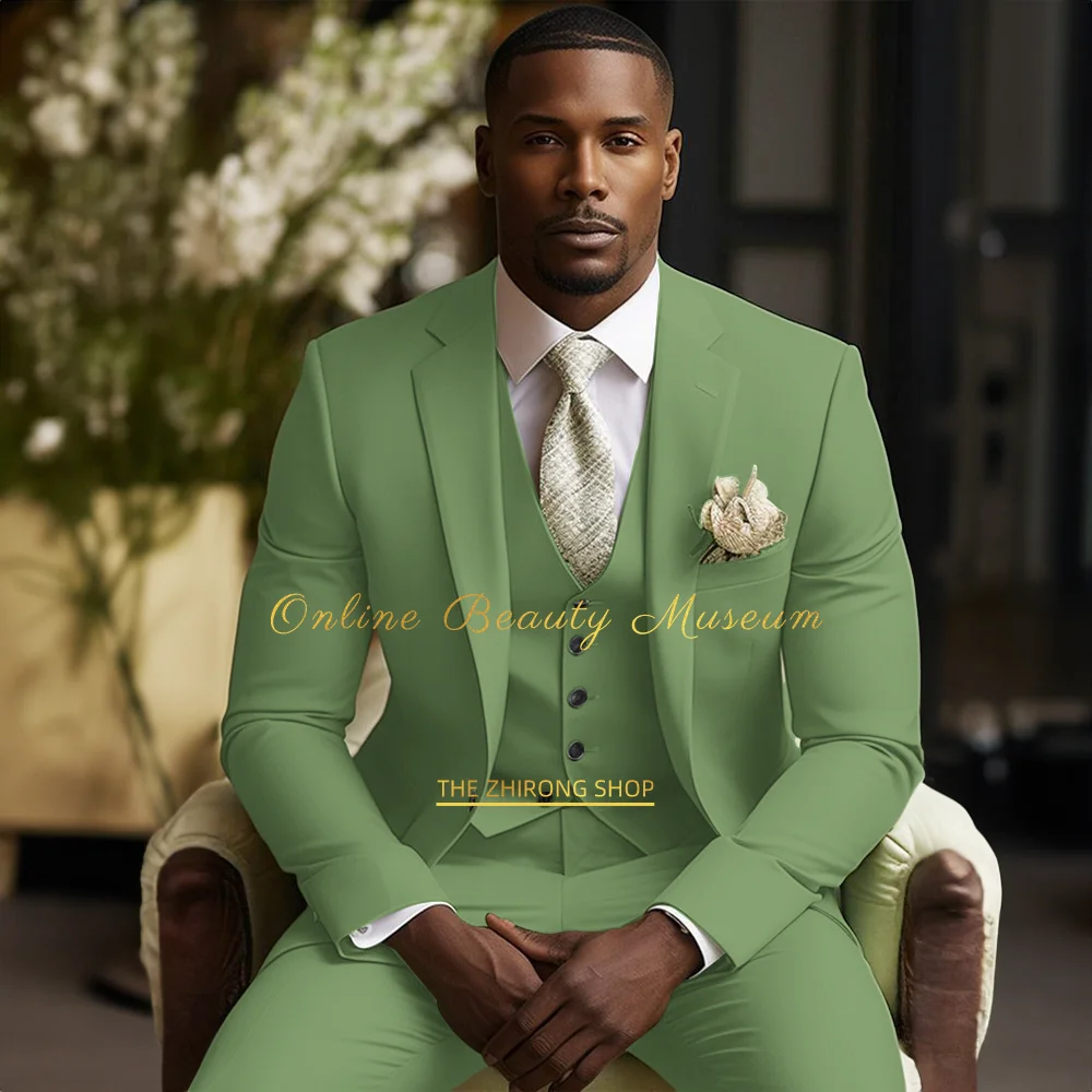 Men's Green Suit (jacket + vest + trousers, 3-piece-suit), Formal Wedding, Business, or Special Occasions - Tailored Suit