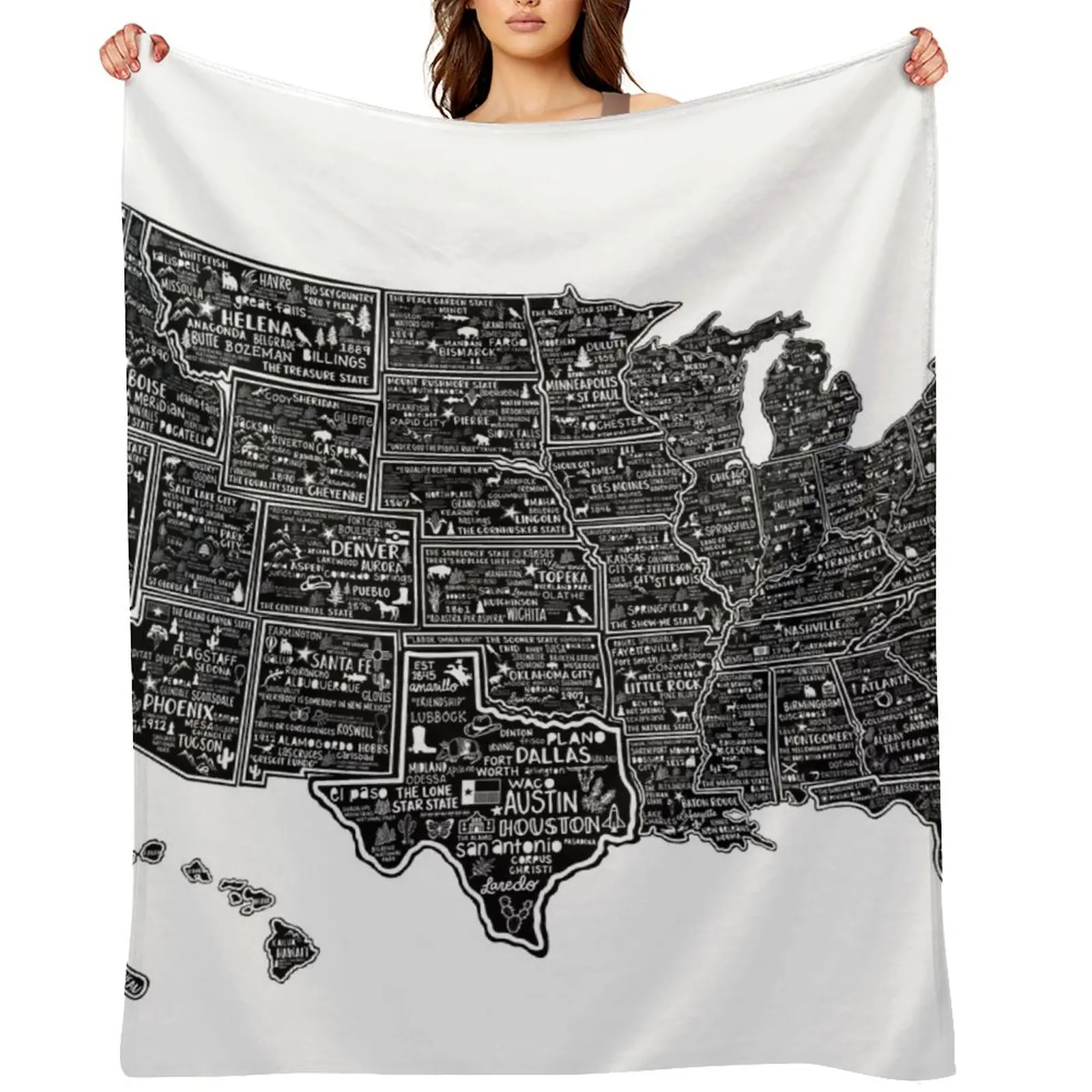 

United States Map Throw Blanket Soft Plush Plaid Retros Cute Plaid Blankets