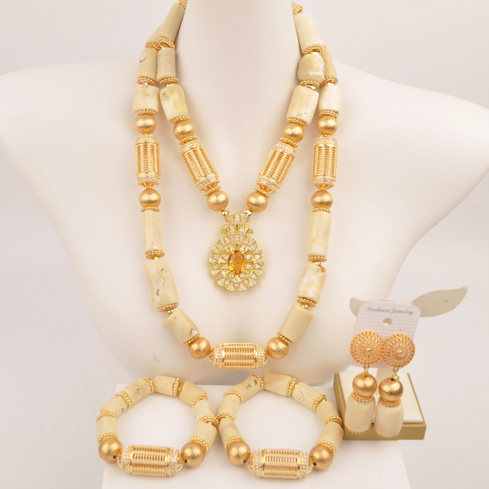 

White Nigerian Coral Bead African Jewelry Set