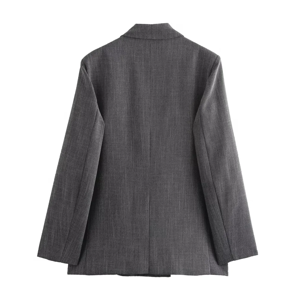 2024  new Korean  casual fashion  with shoulder  pads  double  breasted  high-end  gray  suit jacket