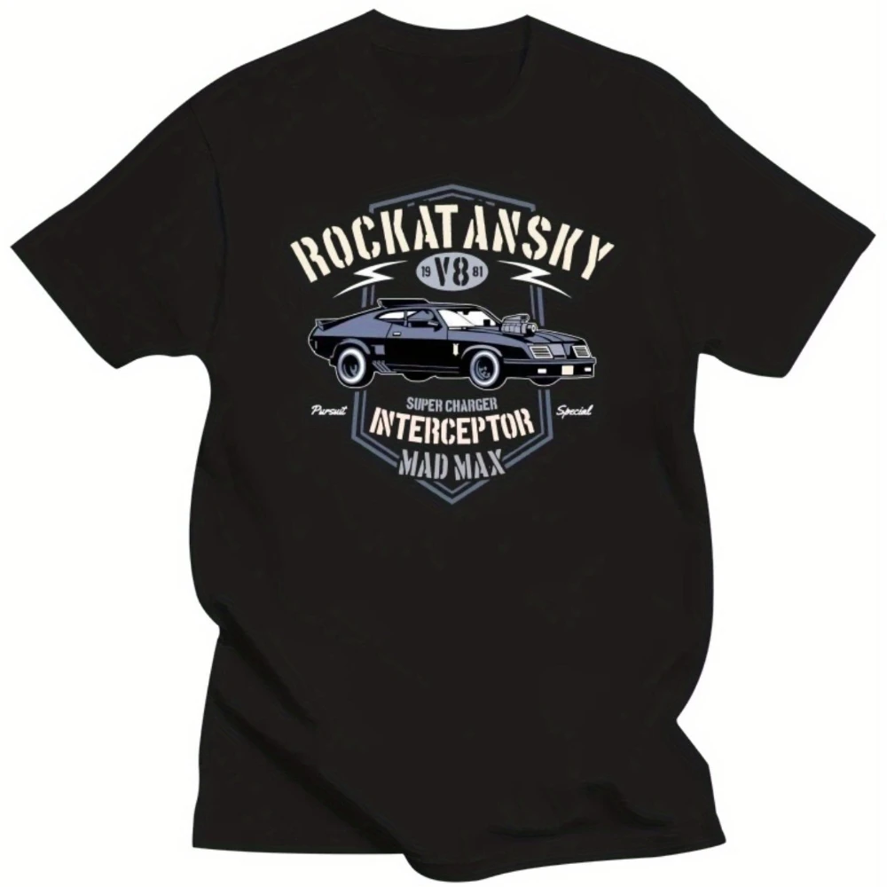 Herren T-Shirt Cotton Mad Max T-shirt Rockatansky Herren Inspiriert Kompressor Interceptor Auto Film Crew Neck Cotton Tee
