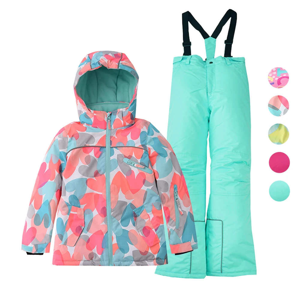 Conjunto de ternos de esqui impermeáveis e à prova de vento para crianças, casaco e calçado snowboard, roupa esportiva ao ar livre para crianças, quente para meninas, novo, 3-12T