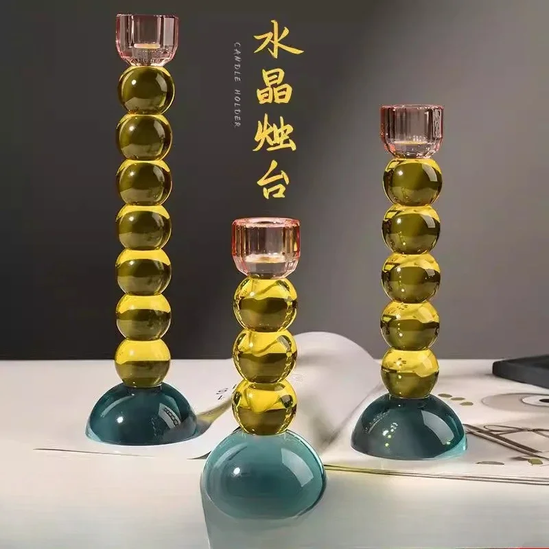 Crystal Candle Holder Luxury Decorative Candlesticks Party Birthday Colored Candle Holders Living Room Decoration Accessories