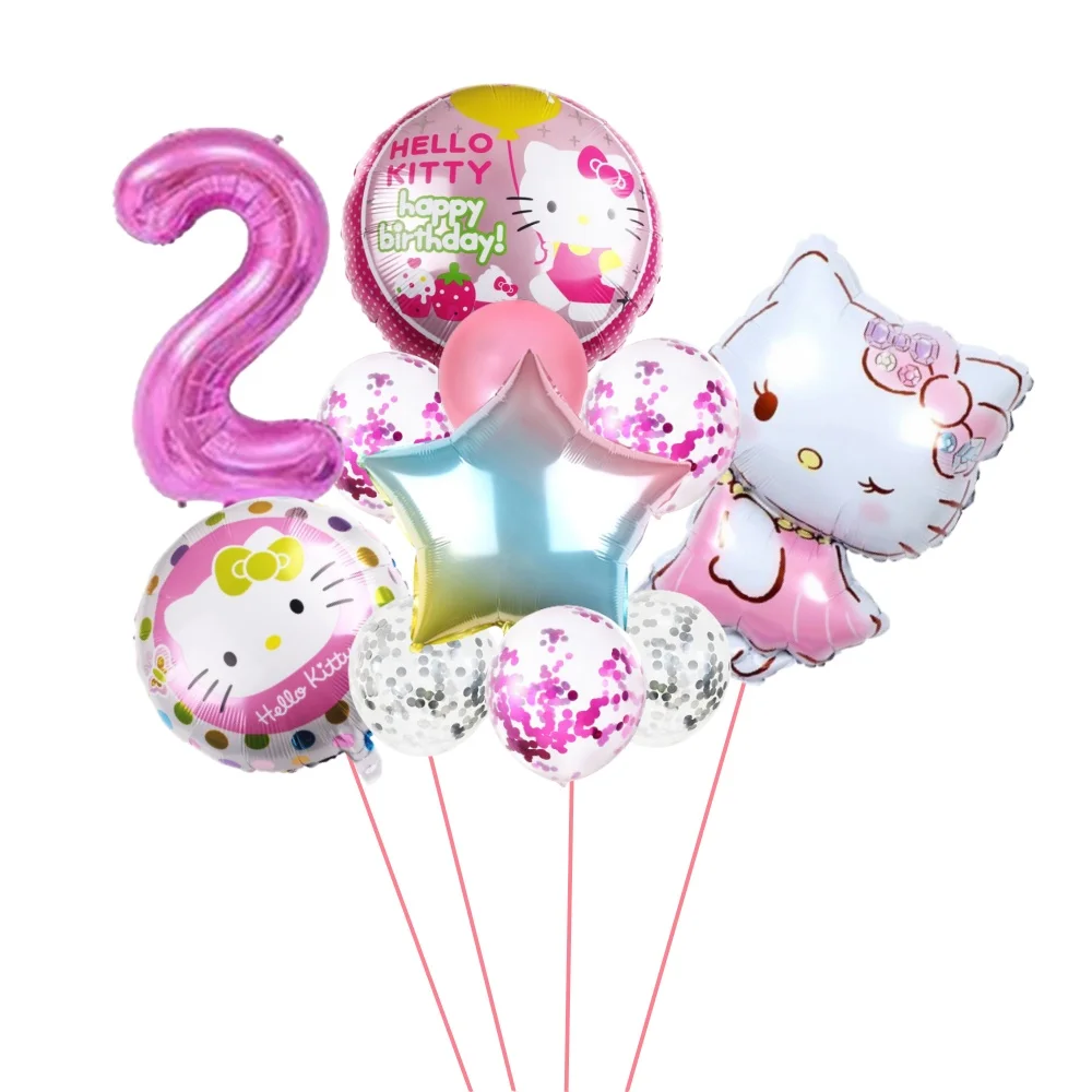 ﻿   ชุดตกแต่งงานวันเกิดธีมเฮลโลคิตตี้ใหม่ ลูกโป่งสไลด์ ของตกแต่งงานเลี้ยงฉลองทารกเพศหญิง งานปาร์ตี้สีชมพู ลูกโป่งเฮลิียมรูปแมว KT อุปกรณ์ตกแต่ง
