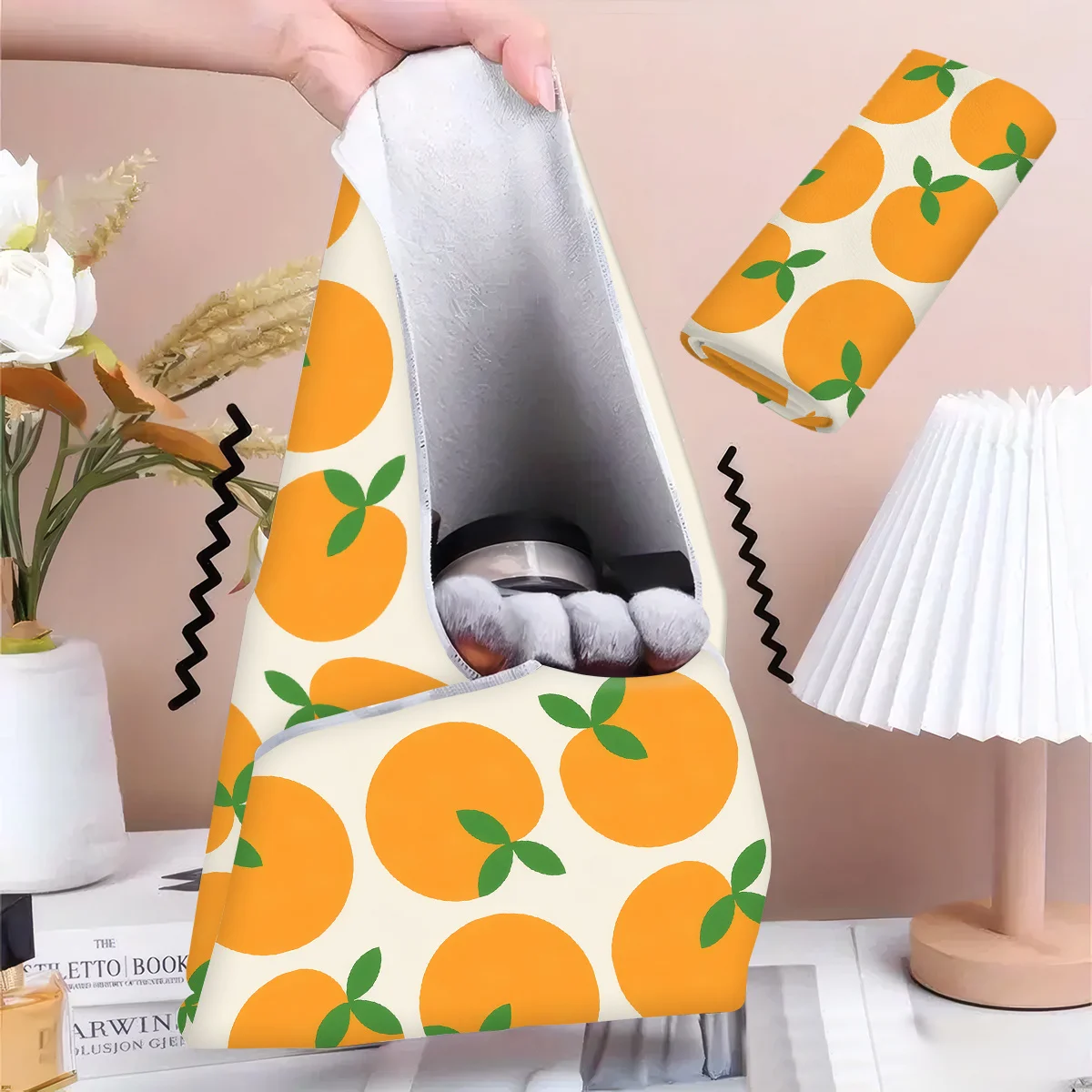 1pc Self-Adhesive Magic Cloth 2D Flat Vibrant Orange Printed Pattern Portable Storage Pouch Pencil Case Camera Protective Cloth