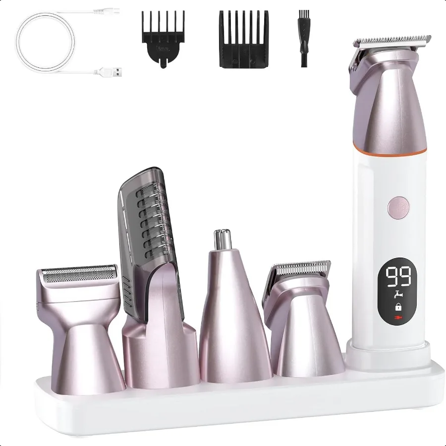 

Bikini Trimmer for Women and Men5in1 Wet Dry Body Hair Trimmer Gentle Hair Removal Shaver for Full Body Groomer Electric Razor