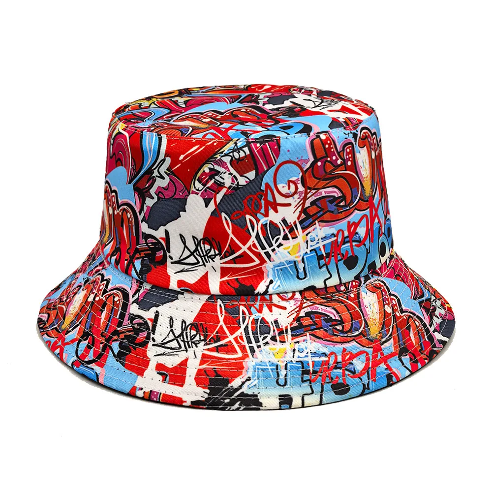 Graffiti Bucket Hat für Männer und Frauen, Hip-Hop Street Style Fischerhut Unisex, Sommer Outdoor Reise Strand Sonnenschutz Panama Hut