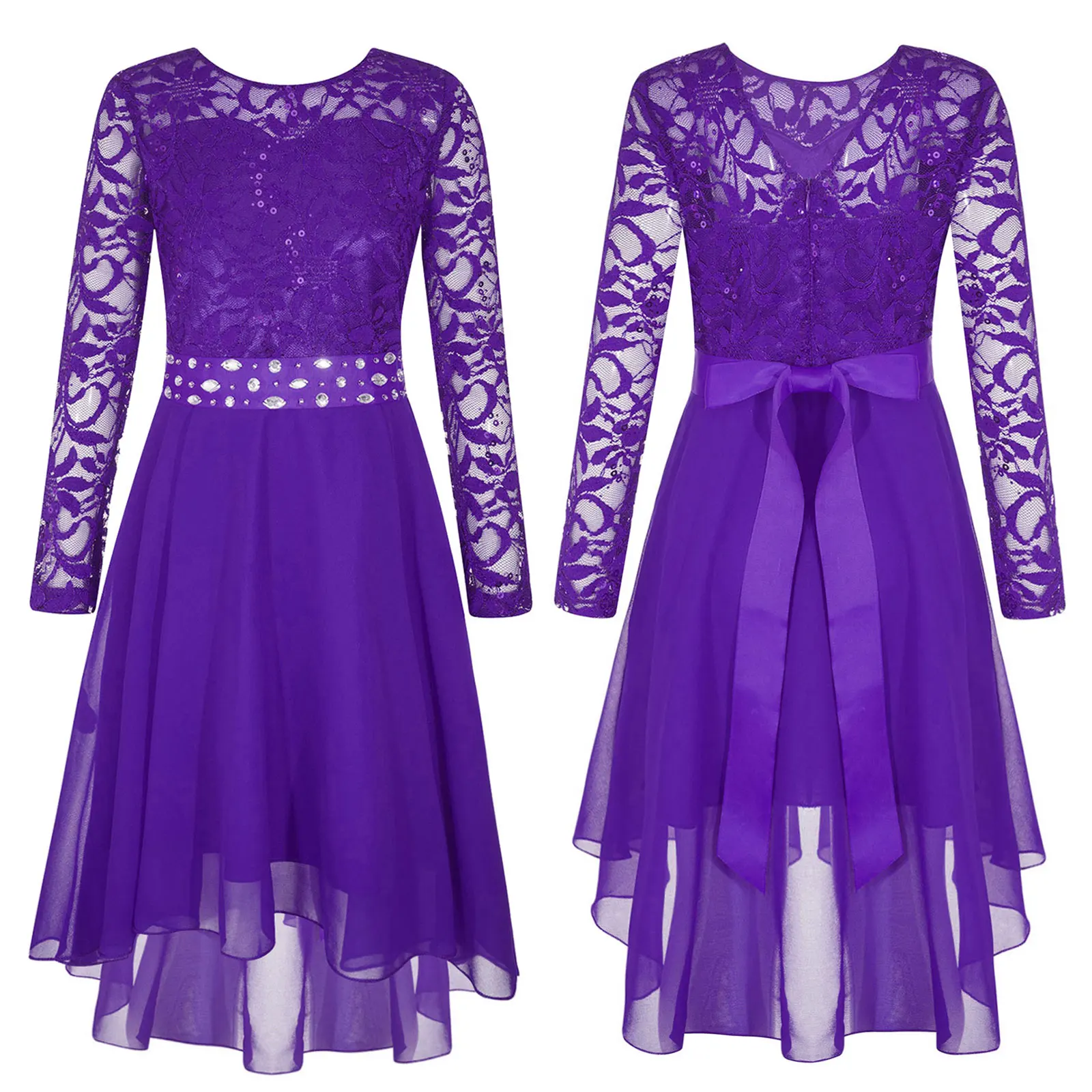 

Teen Girls Formal Dress Elegant Lace Party Gown Birthday Princess High-Low Chiffon Dress for Pageant Wedding Party Flower KIds