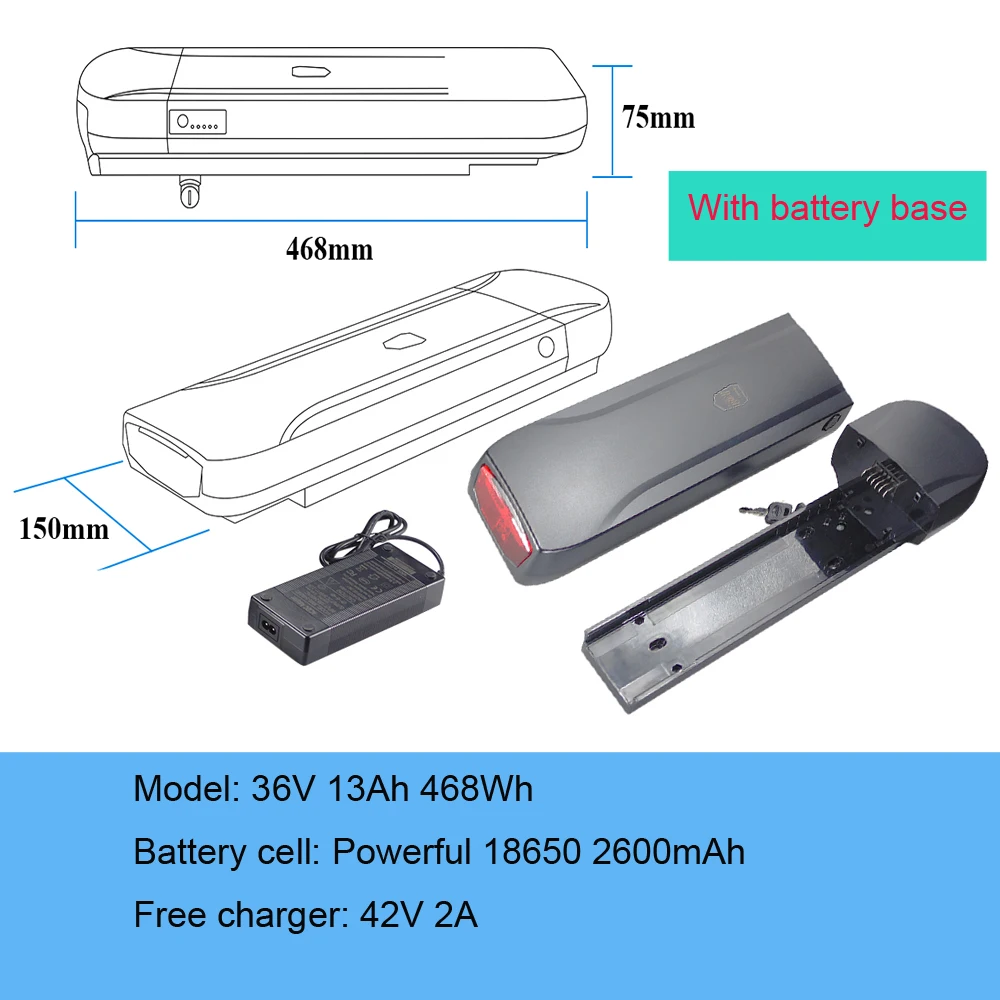 Joycube JCEB360 Achterdrager 36V 13Ah 18Ah 20Ah Lithium-ion batterij voor vervangende Phylion XH370-13J Wall-ES elektrische fiets
