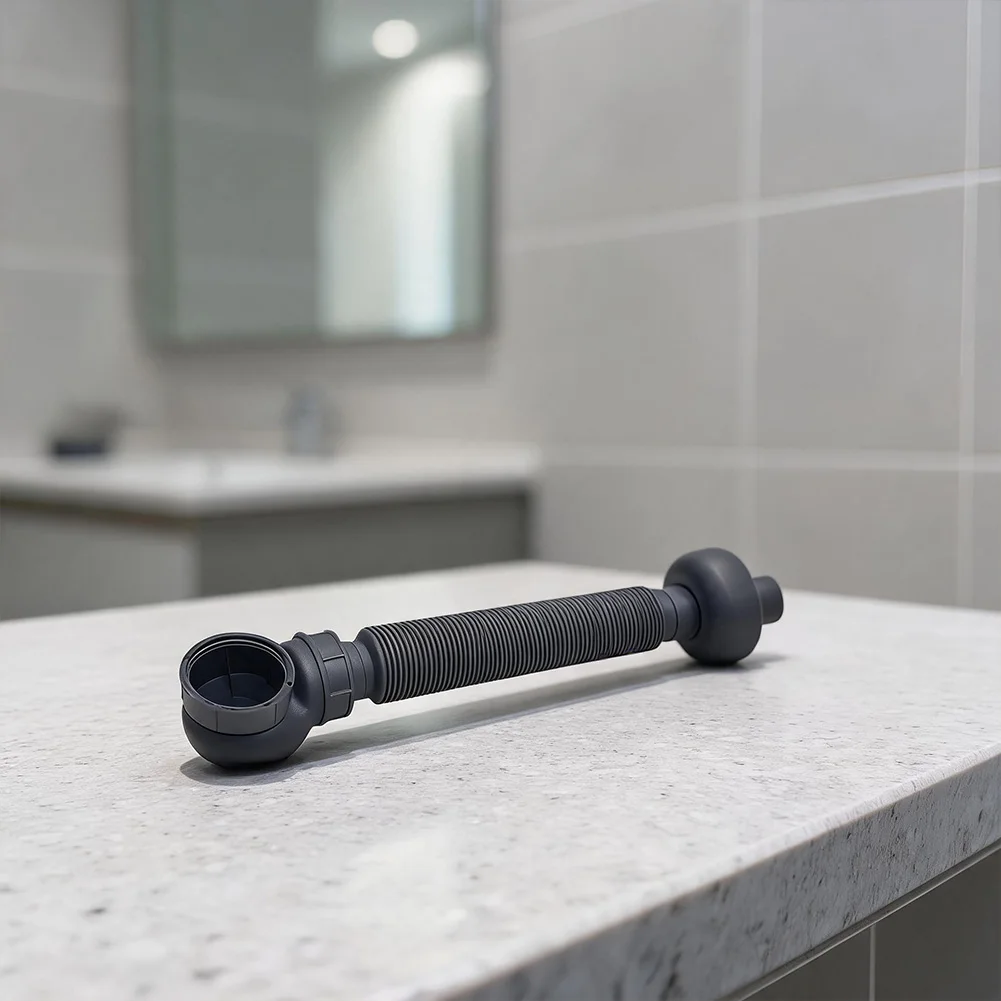 Low Profile Bathtub Drain Kit 1 1/2 Inch P Trap with Polypropylene Construction and Stretchable Drain Hose for Easy Fit