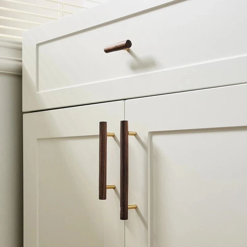 مقابض ومقابض خزائن خشبية حديثة وبسيطة ومضادة للتكسير ومضادة للأكسدة ومقابض أثاث من خشب الجوز والنحاس #4