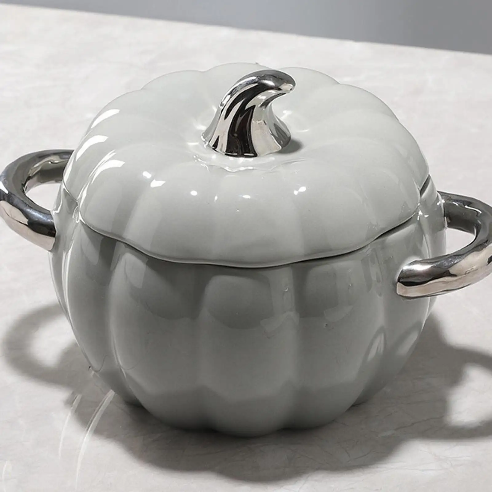 Ceramic Stew Pot with Lid and Double Handle Multi-functional Pumpkin Kitchen Pot Soup Bowl Soup Pot Kitchen Utensils