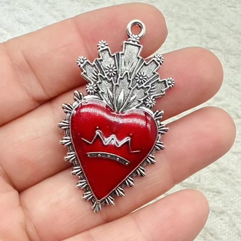 10pcs Fashion Red Heart Enamel Charms Gothic Pendants For Making Handmade DIY Jewelry Accessories Finding