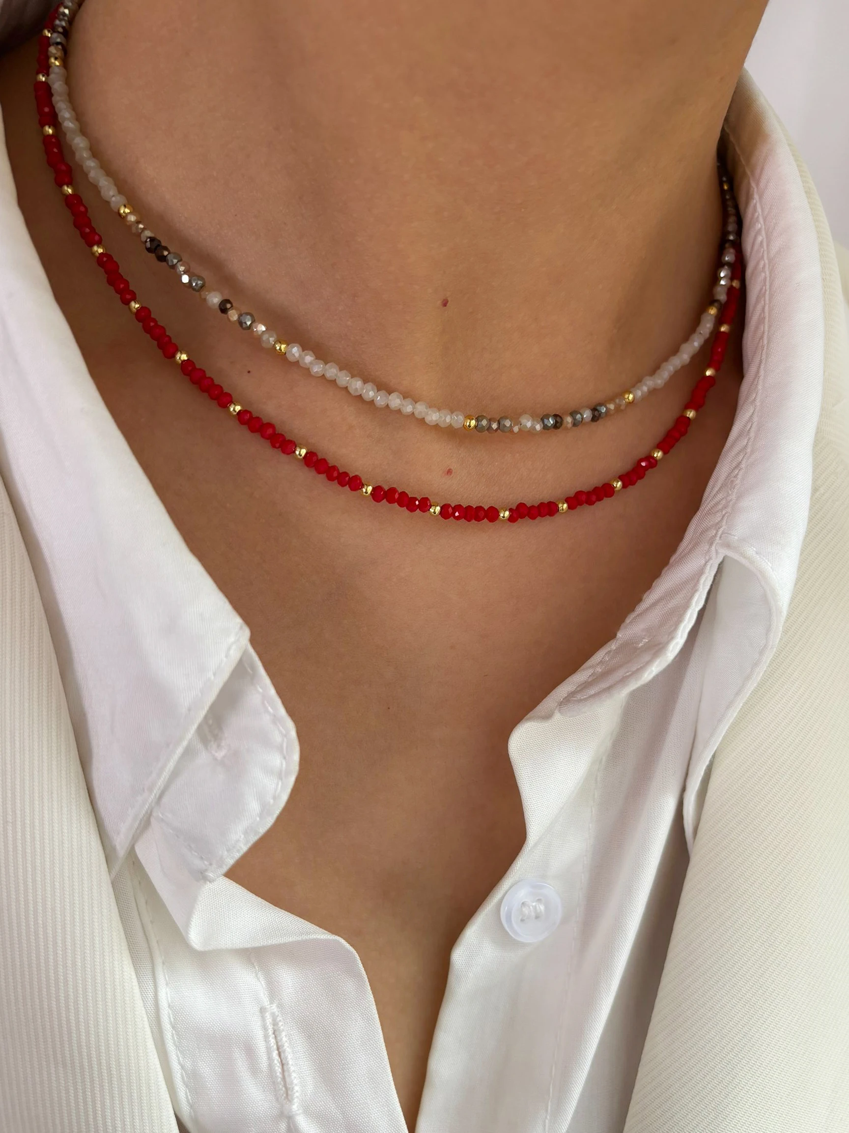 Peri\'sbox Bohemian Style Multi-color Acrylic Rice Beaded Choker Necklace for Women Clavicle Chain Handmade Jewelry Tarnish Free
