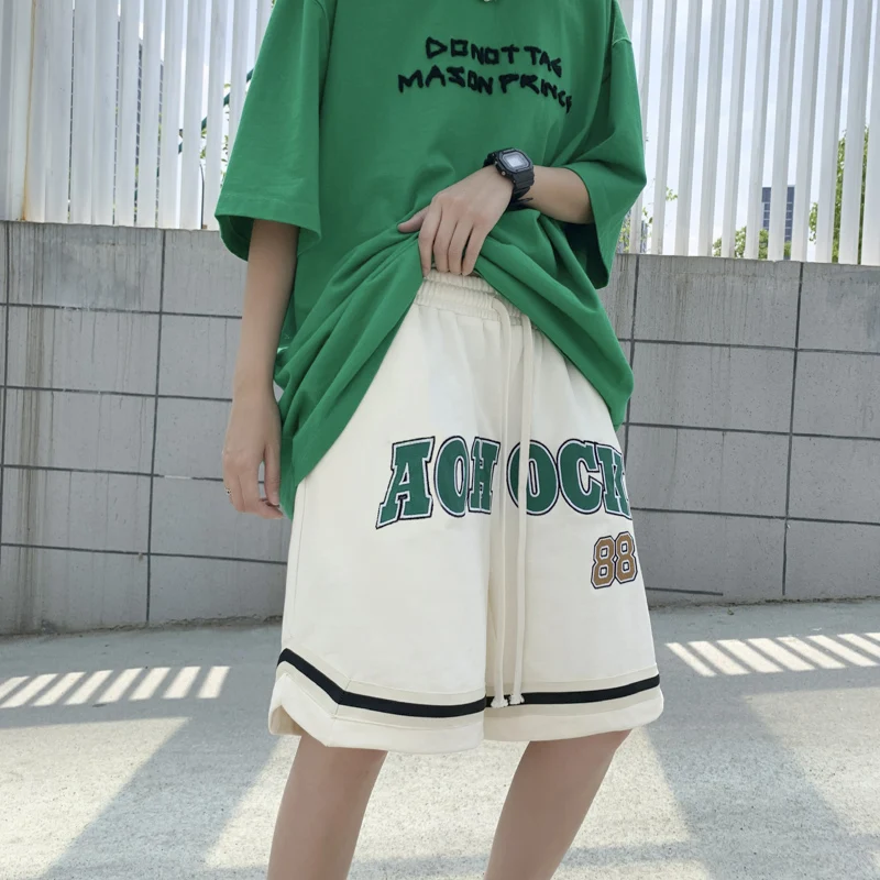 Men Boy Streetwear Letters Print Shorts Striped Drawstring Hip Hop Punk Sports Basketball Loose Shorts Walking Home Loungewear