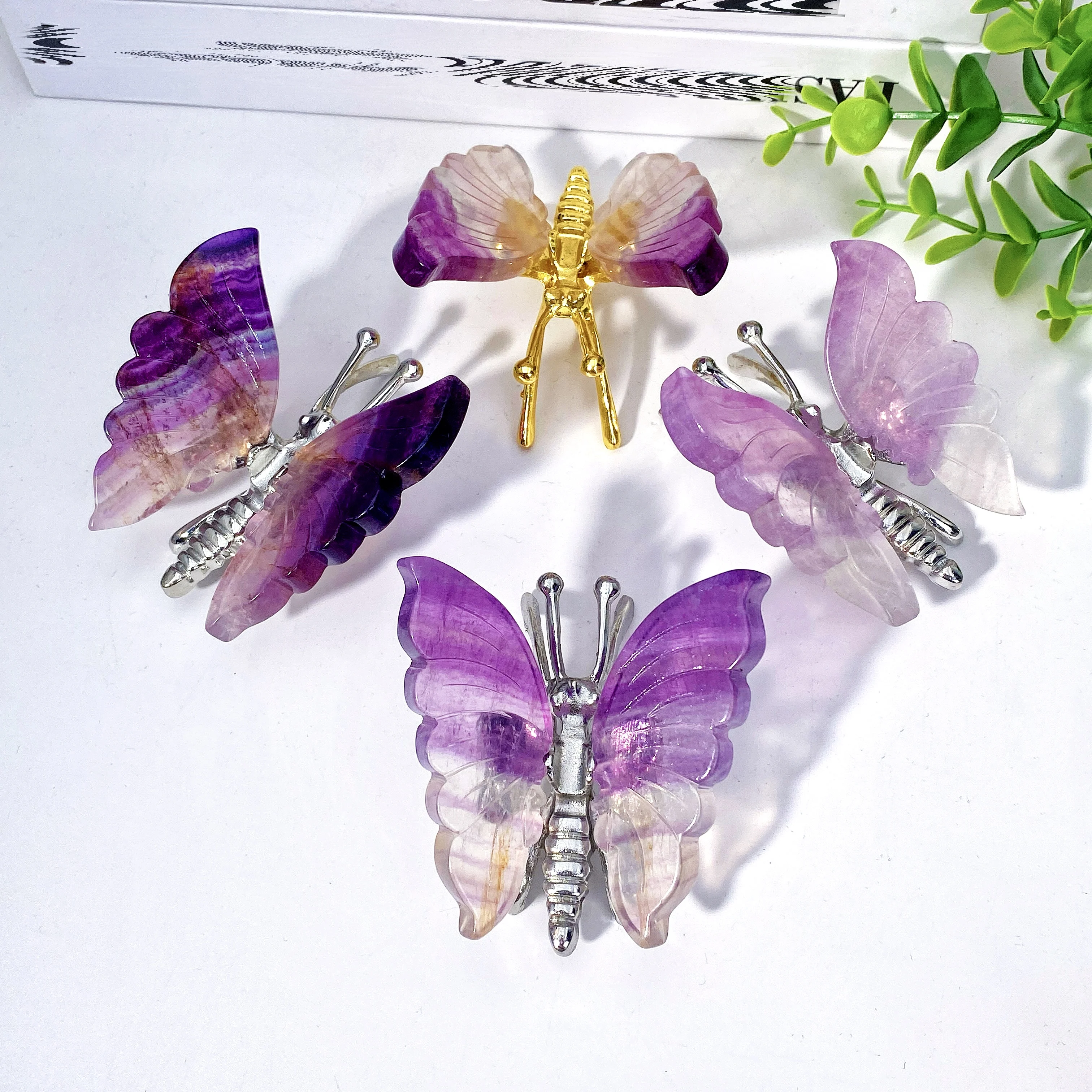 Random 1PC High Quality Fluorite Butterfly Natural Crystal Carving,Glitter,Birthday Gift,Women Gift,Kid Gift,Crystal Ornaments