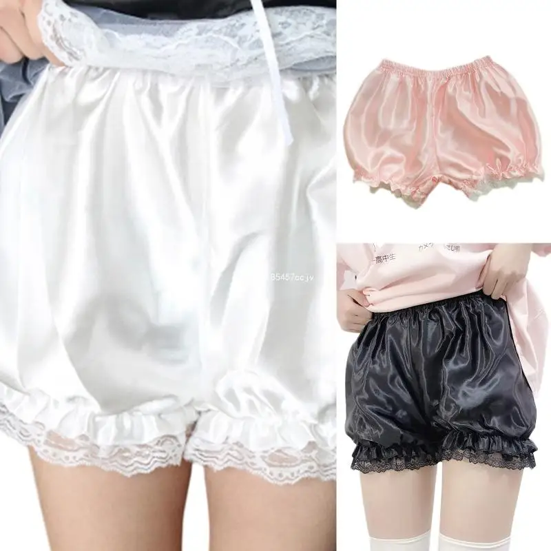 Mulheres meninas bloomers babados renda guarnição empregada solta calças abóbora sólida gótico segurança shorts