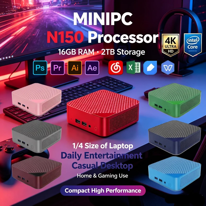 Stylish Compact Mini PC Intel N150 Win11 16GB DDR4+2TB NVMe SSD WiFi6 BT5.2 4K for Multitasking, Gaming & Video Content Creation