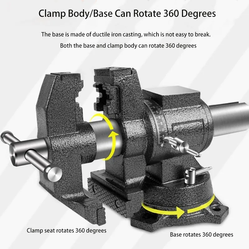 Heavy Duty Bench Vise 360 Swivel Locking Base Desktop Clamp Vise 100mm Jaw Width 100mm Jaw Opening Double Jaw Vise