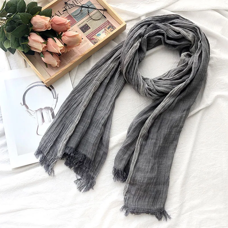 2025 New Fashion Stripe Solid Color Cotton and Hemp Scarf Outdoor Leisure Scarf for Men and Women