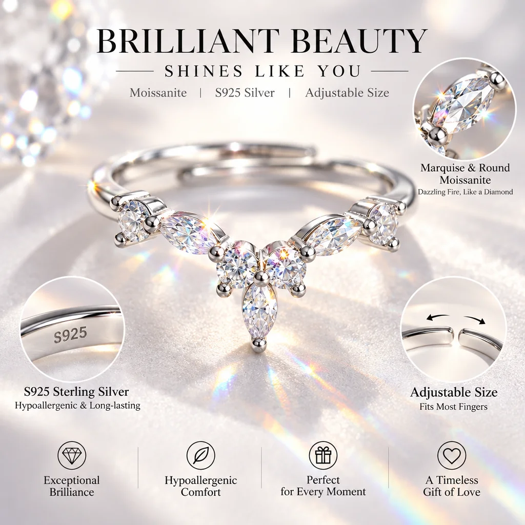 Marquise-Ring mit GRA-Zertifikat, S925 Sterling Silber Moissanit-Ring, D VVS1 3EX Schliff, Funkelnder Moissanit-Bandring, Hochzeits- und Partygeschenk – Detail 6