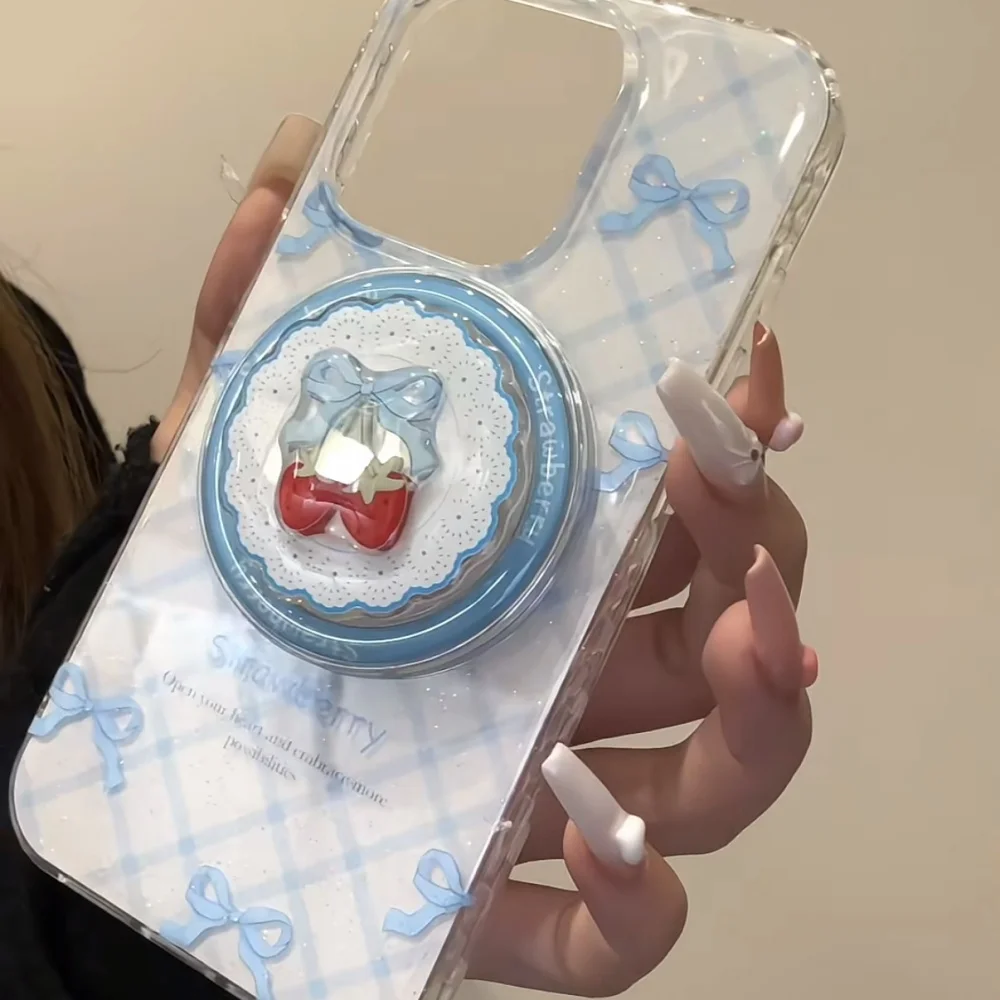 Soporte magnético para teléfono Griptok con dibujos de fresa, soporte para anillo de dedo para iPhone 16 Samsung para Pad Magsafe Smart Tok