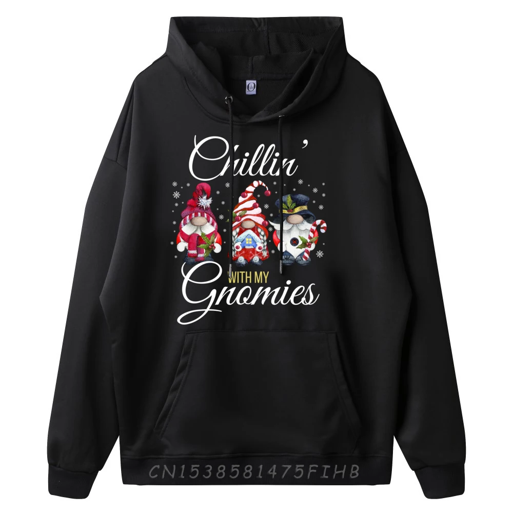 Chillin' With My Gnomies Funny Christmas Gnomes Graphic Sweatshirts Polyester Fiber Student Fashionable Luxury Brand Pullover