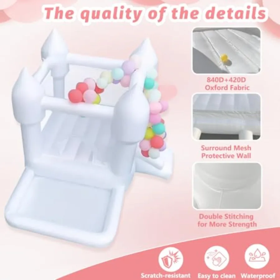 Casetta gonfiabile bianca da rimbalzo per bambini Castello gonfiabile bianco da 9 piedi con scivolo Castello gonfiabile da salto divertente per 24 parti di compleanno per bambini