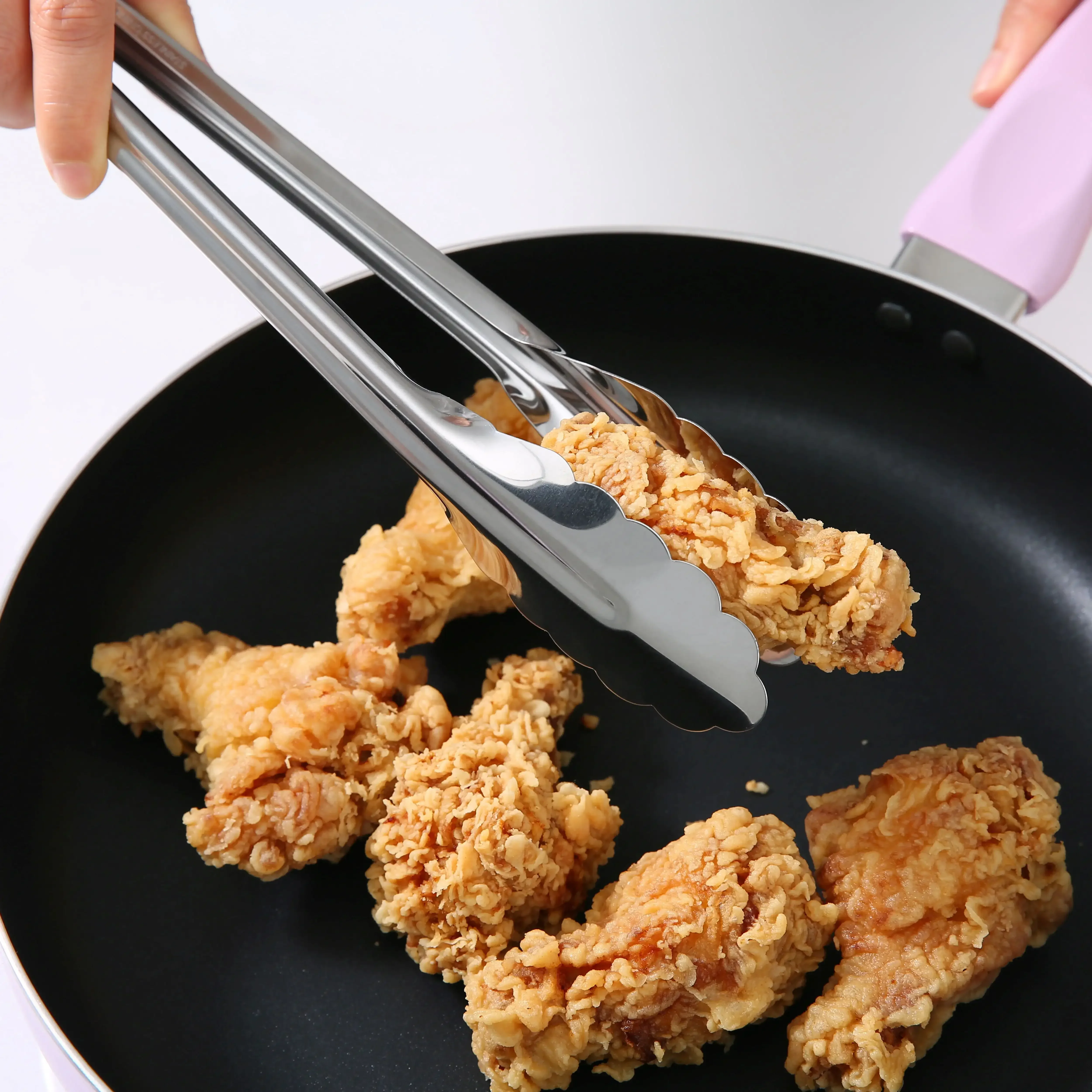 ملقط طبخ بقفل من الفولاذ المقاوم للصدأ مقاس 12 بوصة باللون الفضي