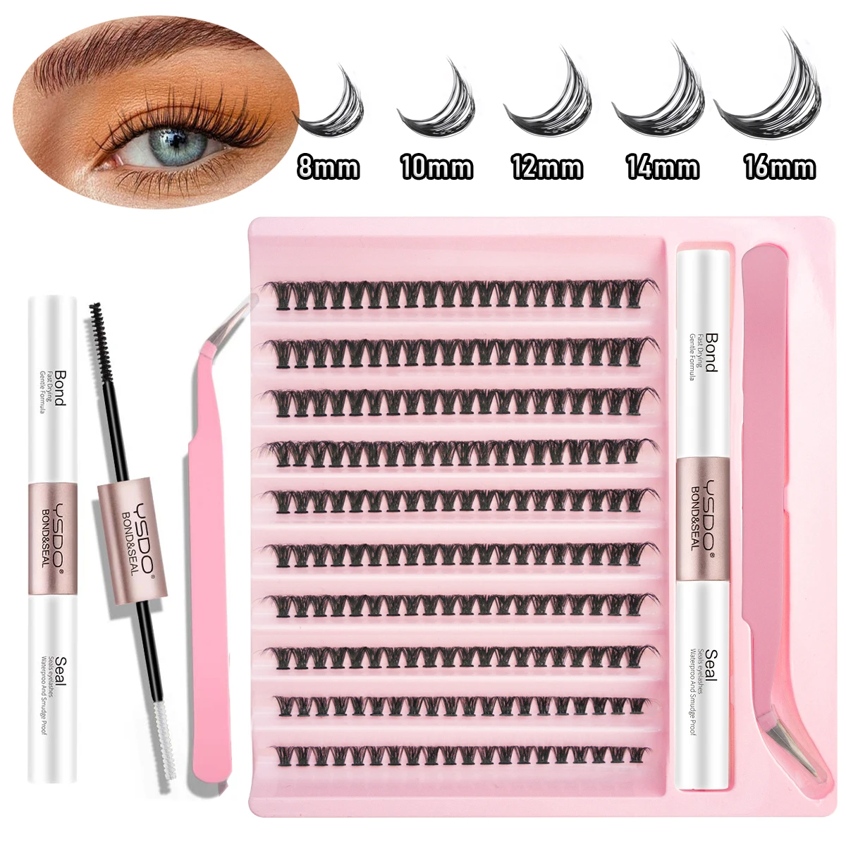 DIY Clusters Eyelash Extension Bond and Seal 2 in 1Individual Lashes Kit Mixed Tray Natural Faux Mink False Cilios Makeup Tools