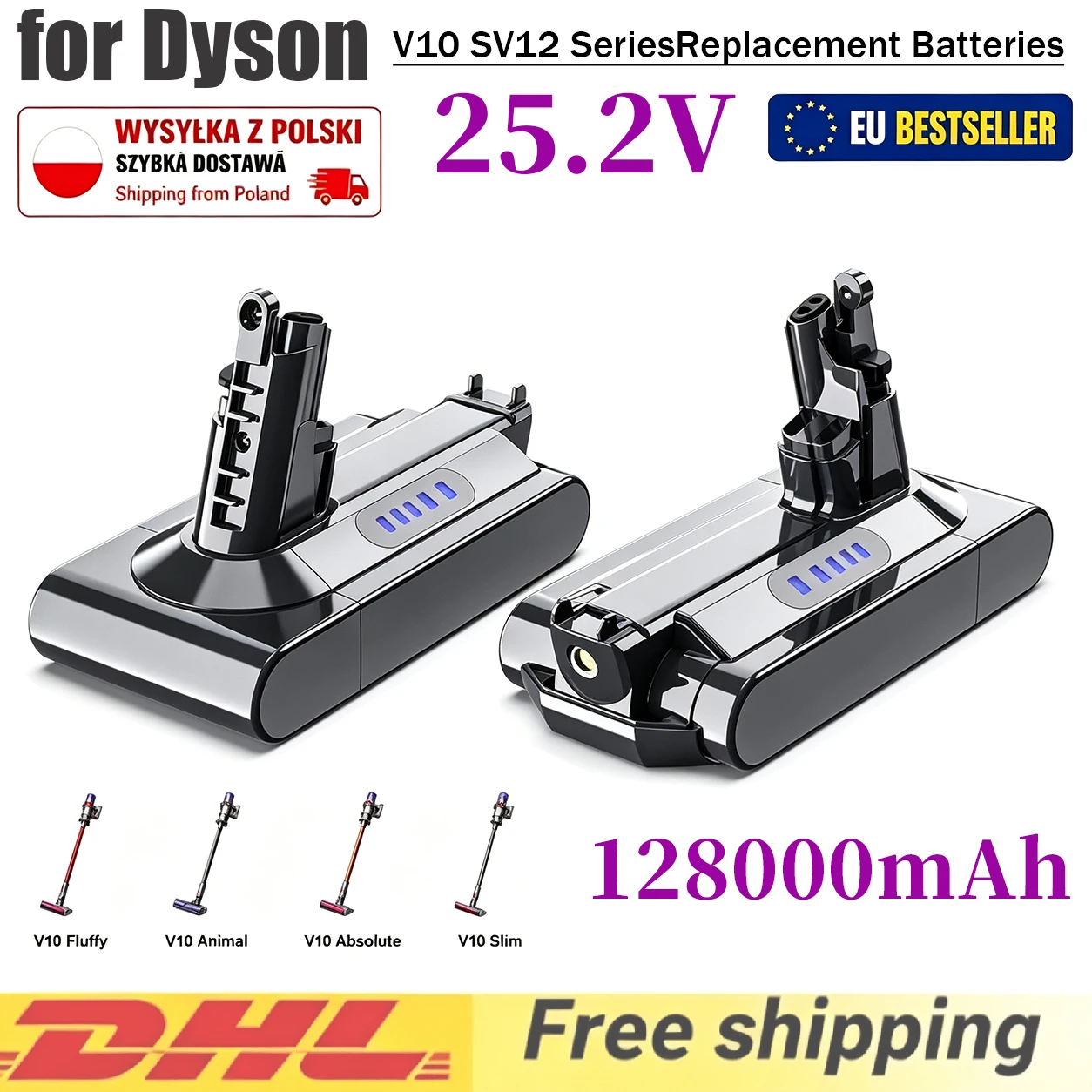 Für Dyson V10 12800mAh 25,2V Akku für Dyson SV12 Akku Absolute Animal Li-Ionen Staubsauger Wiederaufladbarer Akku SV12