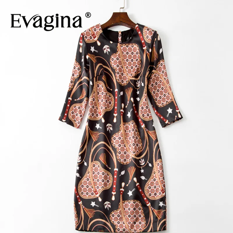 

Evagina Fashion Women's Pencil Dress Vintage Print Pretty Slim-Fit Hip Wrap Three Quarter Sleeve Mini Dresses