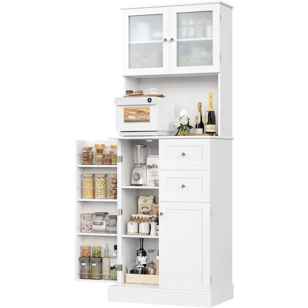 

Kitchen Pantry Storage Cabinet, Kitchen Hutch Cabinet with Doors and Shelves, Modern Food Pantry with 2 Drawers for Dining Room