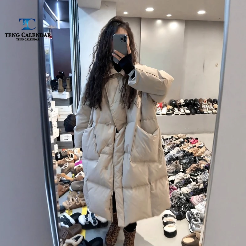 Doudoune longue, veste chaude épaisse en duvet de canard blanc ample surdimensionné artistique rétro, nouveauté pour l'hiver 2025