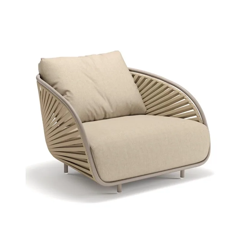 

Casual outdoor dining chair Single aluminum leisure sofa with cushions and ropes