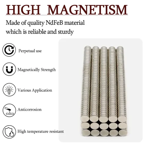 Imagen 2 del producto Imán de Neodimio Redondo Superfuerte de 8 mm x 3 mm, Imanes Potentes N35, Imán Permanente Pequeño de NdFeB para Refrigerador, 8x3