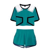 My Hero Academia Digital Print 3D Crop Top Short T Shorts Set Women's Fashion Cross-Border Clothing Polyamide Material Crew Neck