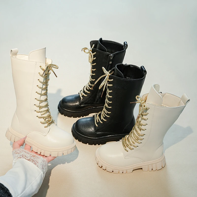 

Детские ботильоны на массивной платформе, новинка 2025, осенне-зимние мотоциклетные ботинки, нескользящая кожаная детская обувь на толстой подошве для девочек