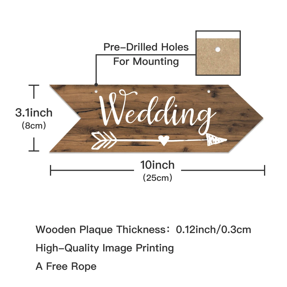 Putuo Decor Wedding Arrow Wooden Plate, Wood Plaque Welcome Guide Board for Marry Wedding Scene Sweet Love Irregular Sign