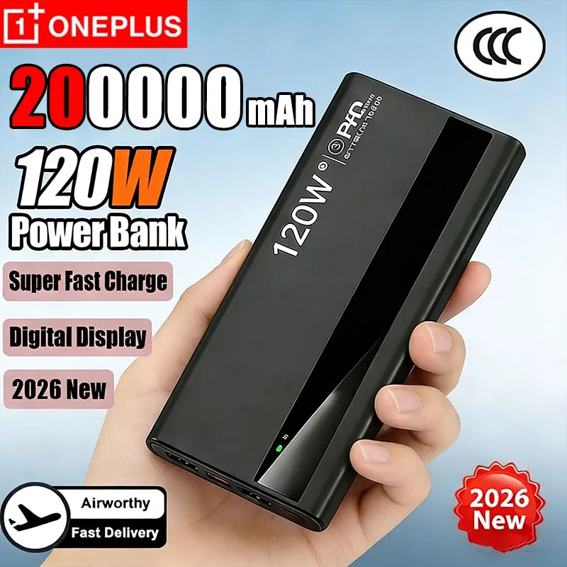 OnePlus 200000mAh Power Bank Large Capacity 120W Super Fast Charging PD20W Power Bank Digital Display Suitable  All Phones