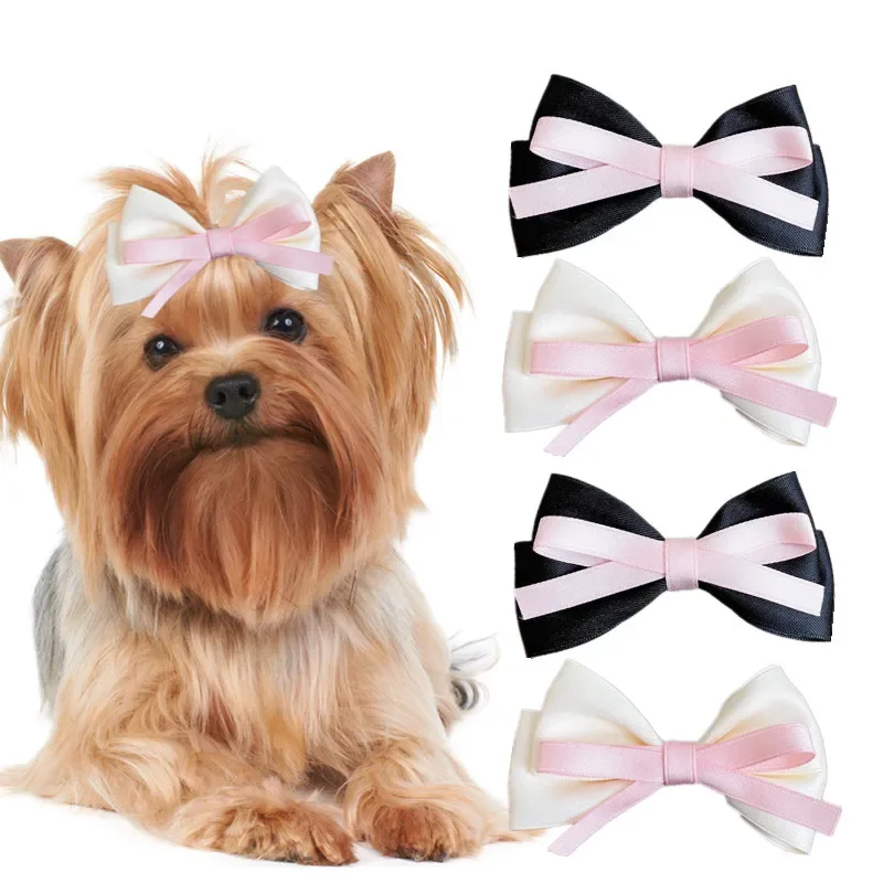 Cute Bow Dog Hair Clips Puppy Hairpin Pet Cat Handmade Hairpin Pet Bow Hair Accessories Multicolor