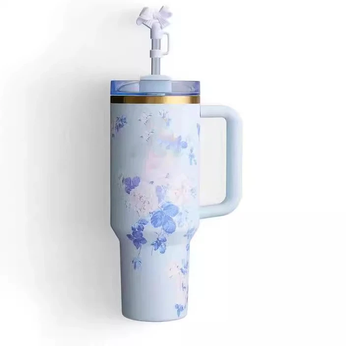 40oz Large Capacity Fresh Flower Pattern Car Cup Ice King 304 Stainless Steel Cool and Fashionable Insulated Cup Gifts