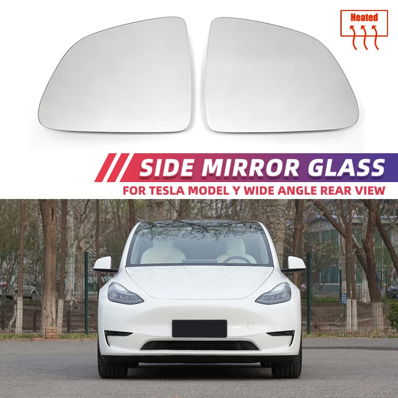

For Tesla Model Y 2PCS Car Wide Angle Mirror Heat Waterproof Anti Glare Large Vision Rearview Mirror Lens Car Assessory