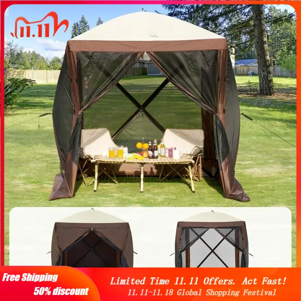 

Pop Up Gazebo Tent, Pop-Up Screen Tent 4 Sided Canopy Sun Shelter with 4 Removable Privacy Wind Cloths & Mesh Windows