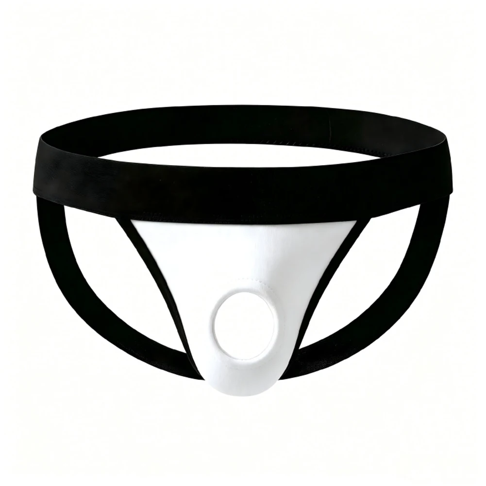 Sexy Men Hollow Out Jockstrap Thong Hole Silicone O Ring Lingerie Underwear Low Rise Panties Double-cubed T-Pant Underpant