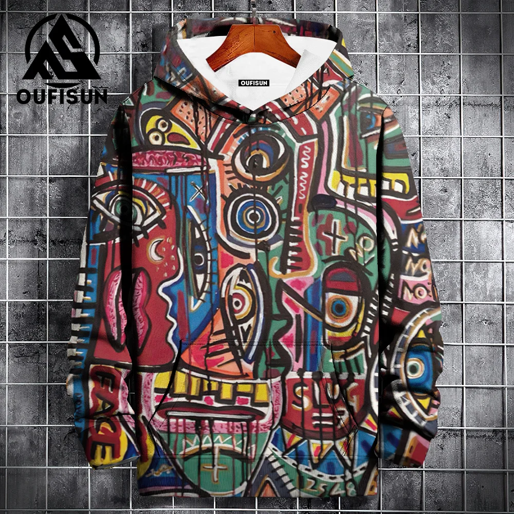 2024 Hoodies For Men 3d Abstract Facial Printed Men\'s Clothing Fashion Casual Short Sleeved Loose Oversized Pullover Street Tops